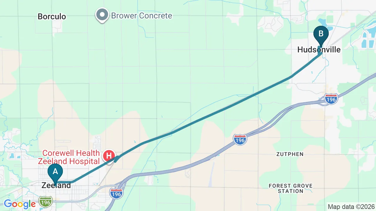 Driving directions map from Zeeland, MI to Wellness Revolution in Evanston